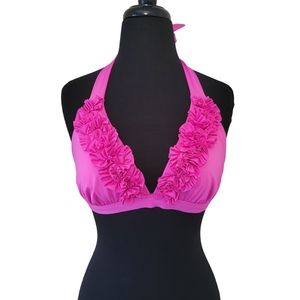 Kenneth Cole Haute Wave Pink Ruffle Halter Bikini Top, Size D